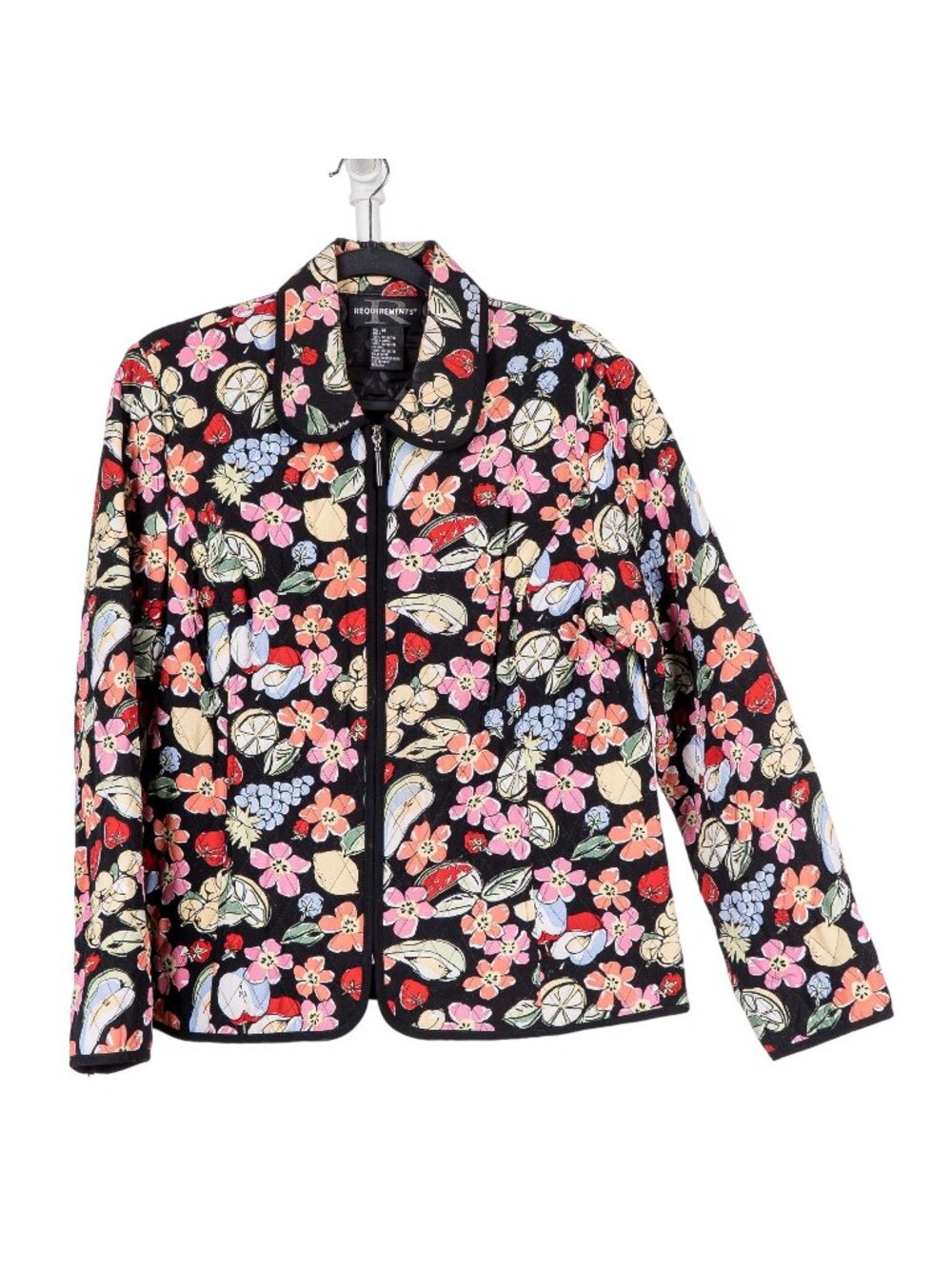 Floral Fruit Quilted Jacket M Womens Full Zip Lined Bright Fairy Boho Lemons